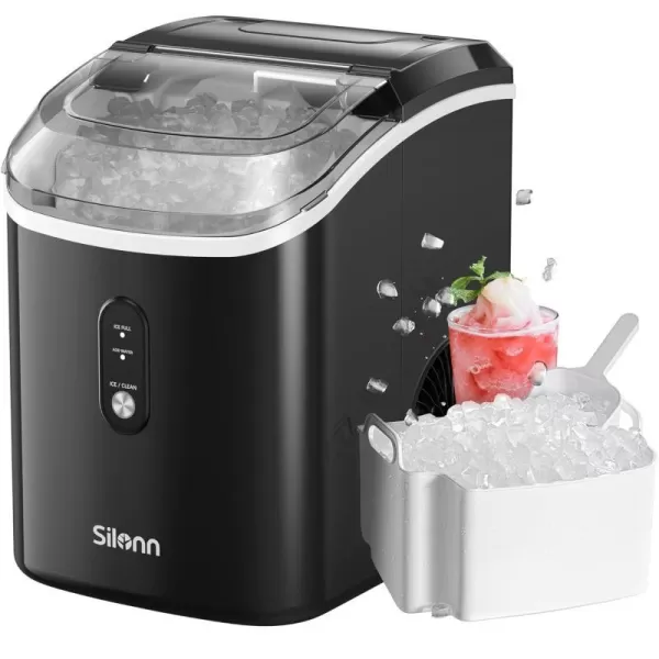 imageNugget Countertop Ice Maker Silonn Chewable Pellet Ice Machine with SelfCleaning Function 33lbs24H Portable Ice Makers for Home Kitchen Office Stainless Steelu200EBlacktransparent