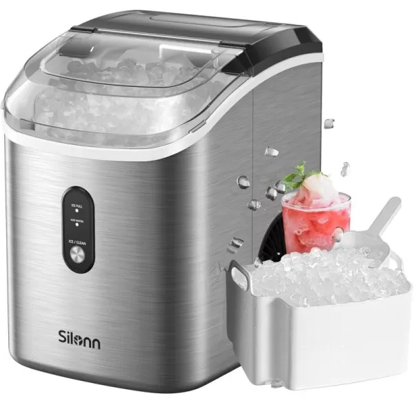 imageNugget Countertop Ice Maker Silonn Chewable Pellet Ice Machine with SelfCleaning Function 33lbs24H Portable Ice Makers for Home Kitchen Office Stainless SteelStainless Steel