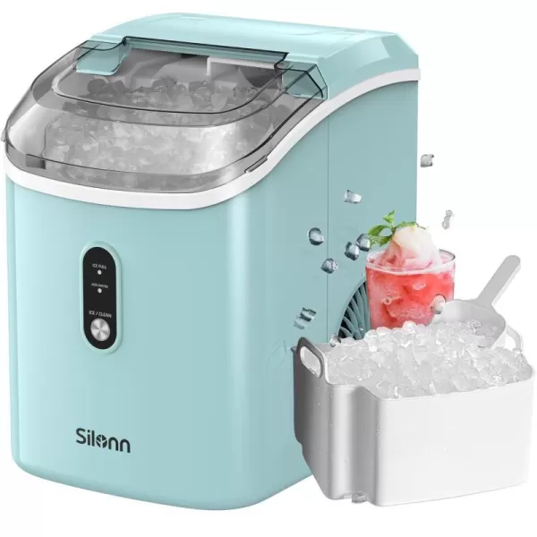 imageNugget Countertop Ice Maker Silonn Chewable Pellet Ice Machine with SelfCleaning Function 33lbs24H Portable Ice Makers for Home Kitchen Office Stainless SteelGreen