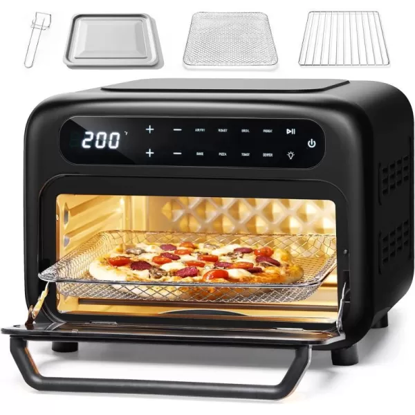 imageSilonn Air Fryer Oven 2in1 Smart Air Fryer Toaster Oven Combo 14QT Stainless Steel Air Fryer Oven with Digital Countertop Natural Convection Roast Bake Black14QT