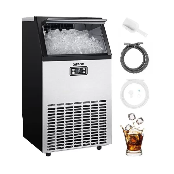 imageSilonn Commercial Ice Maker Creates 150lbs in 24H 33lbs Ice Storage Capacity Stainless Steel Freestanding Ice Maker Machine with Auto SelfCleaning for Home Office Bar Parties SLIM12T100lbs