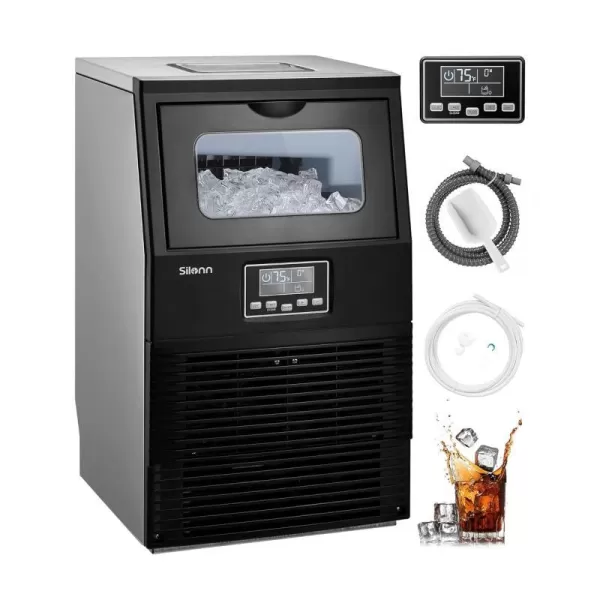 imageSilonn Commercial Ice Maker Creates 150lbs in 24H 33lbs Ice Storage Capacity Stainless Steel Freestanding Ice Maker Machine with Auto SelfCleaning for Home Office Bar Parties SLIM12T84lbs