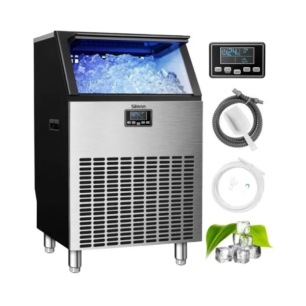 imageSilonn Commercial Ice Maker Machine 90lbs24H with 30lbs Bin Full Heavy Duty Stainless Steel Construction SelfCleaning Clear Cube for Home Bar Include Connection Hose Scoop270 LBS24H