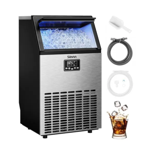 imageSilonn Commercial Ice Maker Machine 90lbs24H with 30lbs Bin Full Heavy Duty Stainless Steel Construction SelfCleaning Clear Cube for Home Bar Include Connection Hose Scoop150 LBS24H