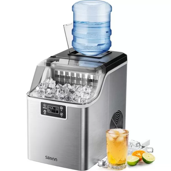 imageSilonn Countertop Ice Maker 45lbs Per Day 24Pcs Ice Cubes in 13 Min 2 Ways to Add Water Auto SelfCleaning Stainless Steel Ice Machine for Home Office Bar PartyStainless Steel45lbs