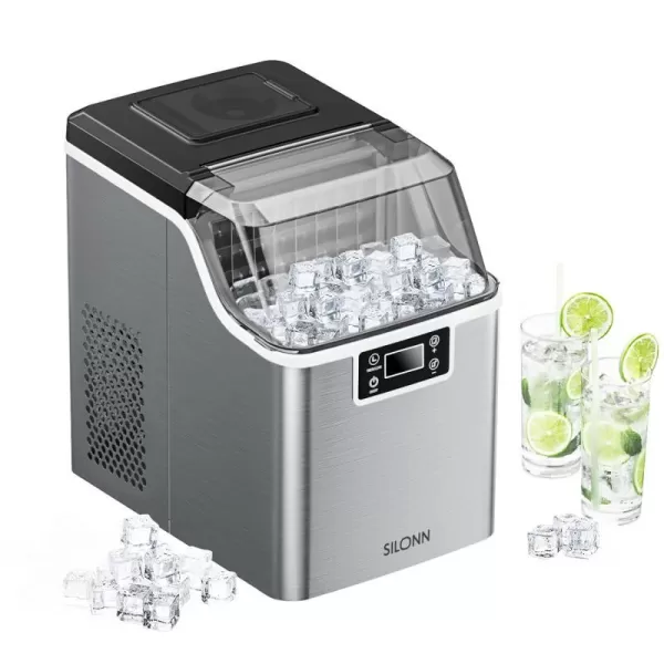 imageSilonn Countertop Ice Maker 45lbs Per Day 24Pcs Ice Cubes in 13 Min 2 Ways to Add Water Auto SelfCleaning Stainless Steel Ice Machine for Home Office Bar PartyStainless Steel