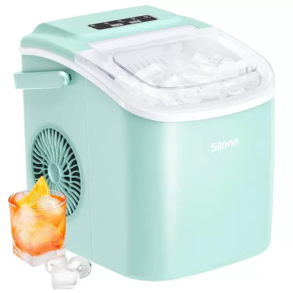 imageSilonn Countertop Ice Maker 9 Cubes Ready in 6 Mins 26lbs in 24Hrs SelfCleaning Ice Machine with Ice Scoop and Basket 2 Sizes of Bullet Ice for Home Kitchen Office Bar Party BlackGreen