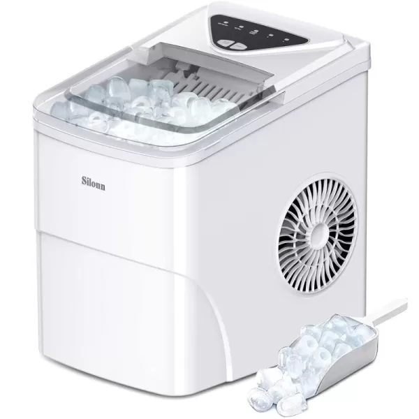 imageSilonn Ice Maker Countertop 9 Cubes Ready in 6 Mins 26lbs in 24Hrs SelfCleaning Ice Machine with Ice Scoop and Basket 2 Sizes of Bullet Ice for Home Kitchen Office Bar PartyWhite