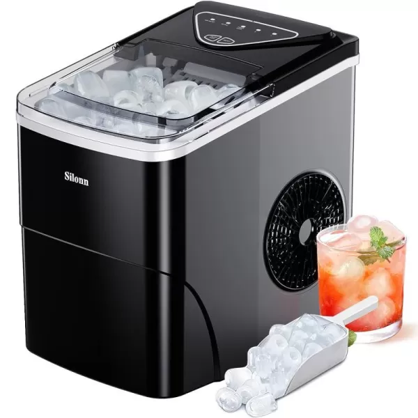 imageSilonn Ice Maker Countertop 9 Cubes Ready in 6 Mins 26lbs in 24Hrs SelfCleaning Ice Machine with Ice Scoop and Basket 2 Sizes of Bullet Ice for Home Kitchen Office Bar PartyBlacktransparent