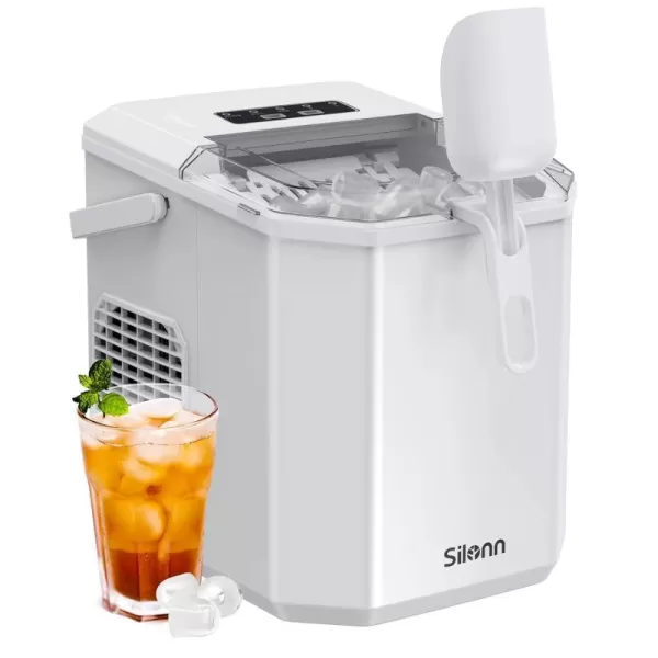 imageSilonn Ice Maker Countertop Portable Ice Machine with Carry Handle SelfCleaning Ice Makers with Basket and Scoop 9 Cubes in 6 Mins 26 lbs per Day Ideal for Home Kitchen Camping RVDark White