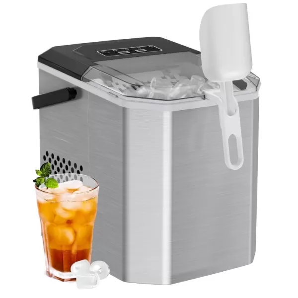 imageSilonn Ice Maker Countertop Portable Ice Machine with Carry Handle SelfCleaning Ice Makers with Basket and Scoop 9 Cubes in 6 Mins 26 lbs per Day Ideal for Home Kitchen Camping RVSteel Alloy