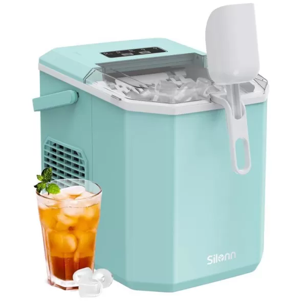 imageSilonn Ice Maker Countertop Portable Ice Machine with Carry Handle SelfCleaning Ice Makers with Basket and Scoop 9 Cubes in 6 Mins 26 lbs per Day Ideal for Home Kitchen Camping RVGreen