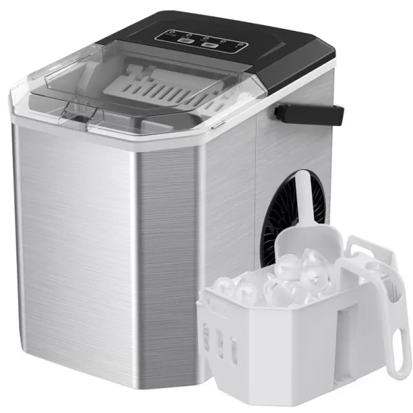 imageSilonn Ice Maker Countertop Portable Ice Machine with Carry Handle SelfCleaning Ice Makers with Basket and Scoop 9 Cubes in 6 Mins 26 lbs per Day Ideal for Home Kitchen Camping RVNew Stainless Steel