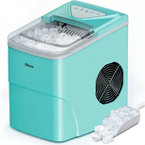 imageSilonn Ice Makers Countertop 9 Cubes Ready in 6 Mins 26lbs in 24Hrs SelfCleaning Ice Machine with Ice Scoop and Basket 2 Sizes of Bullet Ice for Home Kitchen Office Bar Party BlackGreen
