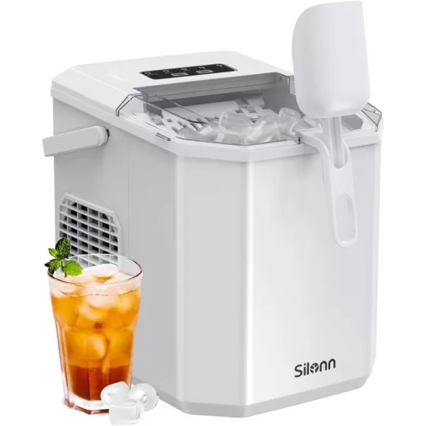 imageSilonn Ice Makers Countertop 9 Cubes Ready in 6 Mins 26lbs in 24Hrs SelfCleaning Ice Machine with Ice Scoop and Basket 2 Sizes of Bullet Ice for Home Kitchen Office Bar Party BlackMoonlight White