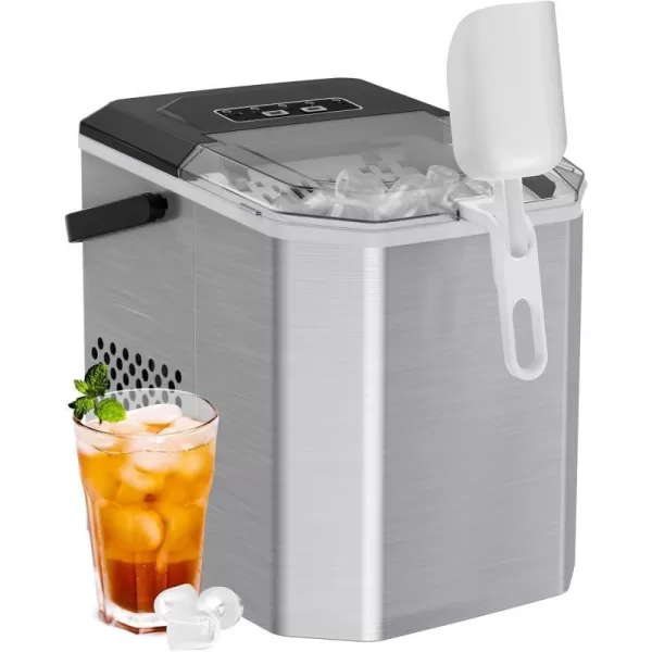 imageSilonn Ice Makers Countertop 9 Cubes Ready in 6 Mins 26lbs in 24Hrs SelfCleaning Ice Machine with Ice Scoop and Basket 2 Sizes of Bullet Ice for Home Kitchen Office Bar Party BlackNew Stainless Steel