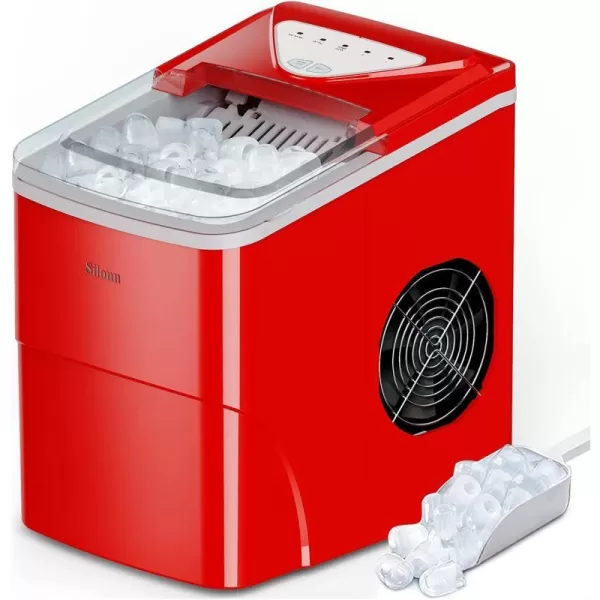 imageSilonn Ice Makers Countertop 9 Cubes Ready in 6 Mins 26lbs in 24Hrs SelfCleaning Ice Machine with Ice Scoop and Basket 2 Sizes of Bullet Ice for Home Kitchen Office Bar Party BlackRed