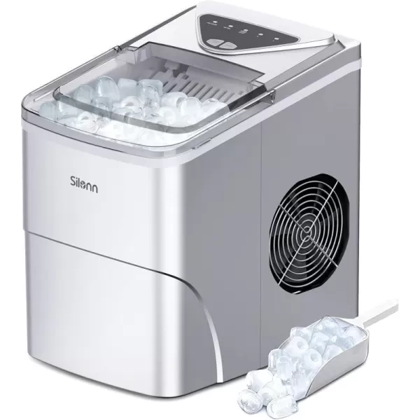 imageSilonn Ice Makers Countertop 9 Cubes Ready in 6 Mins 26lbs in 24Hrs SelfCleaning Ice Machine with Ice Scoop and Basket 2 Sizes of Bullet Ice for Home Kitchen Office Bar Party BlackSilver