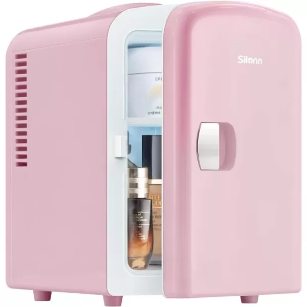 imageSilonn Mini Fridge Portable Skin Care Fridge 4 L6 Can Cooler and Warmer Small Refrigerator with Eco Friendly for Home Office Car and College Dorm Room Compact Refrigerator and Teal SLRE01G1Pink