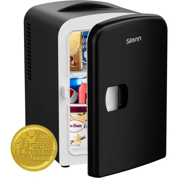 imageSilonn Mini Fridge Portable Skin Care Fridge 4 L6 Can Cooler and Warmer Small Refrigerator with Eco Friendly for Home Office Car and College Dorm Room Compact Refrigerator and Teal SLRE01G1Black