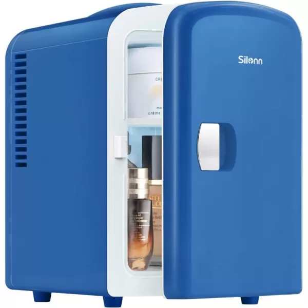 imageSilonn Mini Fridge Portable Skin Care Fridge 4 L6 Can Cooler and Warmer Small Refrigerator with Eco Friendly for Home Office Car and College Dorm Room Compact Refrigerator and Teal SLRE01G1Blue