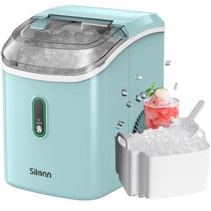 imageSilonn Countertop Ice Maker 9 Cubes Ready in 6 Mins 26lbs in 24Hrs SelfCleaning Ice Machine with Ice Scoop and Basket 2 Sizes of Bullet Ice for Home Kitchen Office Bar Party GreenGreenPRO