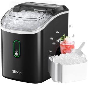 imageSilonn Countertop Ice Maker 9 Cubes Ready in 6 Mins 26lbs in 24Hrs SelfCleaning Ice Machine with Ice Scoop and Basket 2 Sizes of Bullet Ice for Home Kitchen Office Bar Party GreenBlackPRO