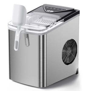 imageSilonn Ice Makers Countertop 9 Cubes Ready in 6 Mins 26lbs in 24Hrs SelfCleaning Ice Machine with Ice Scoop and Basket 2 Sizes of Bullet Ice for Home Kitchen Office Bar Party GreenStainless Steel01