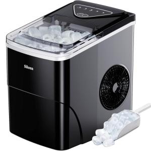 imageSilonn Ice Makers Countertop 9 Cubes Ready in 6 Mins 26lbs in 24Hrs SelfCleaning Ice Machine with Ice Scoop and Basket 2 Sizes of Bullet Ice for Home Kitchen Office Bar Party GreenBlack