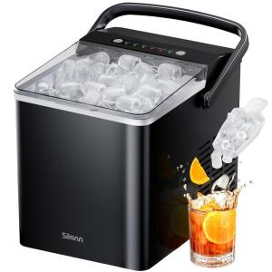 imageSilonn Ice Makers Countertop 9 Cubes Ready in 6 Mins 26lbs in 24Hrs SelfCleaning Ice Machine with Ice Scoop and Basket 2 Sizes of Bullet Ice for Home Kitchen Office Bar Party GreenUpgrade Black