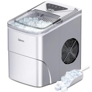 imageSilonn Ice Makers Countertop 9 Cubes Ready in 6 Mins 26lbs in 24Hrs SelfCleaning Ice Machine with Ice Scoop and Basket 2 Sizes of Bullet Ice for Home Kitchen Office Bar Party GreenSilver