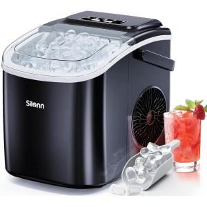 imageSilonn Ice Maker Countertop Stainless Steel Portable Ice Machine with Carry Handle SelfCleaning Ice Makers with Basket and Scoop 9 Cubes in 6 Mins 26 lbs per DayDark