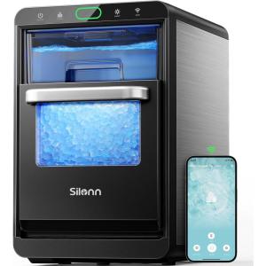 imageSilonn Nugget Ice Maker Countertop Crushed Ice Maker ampamp Pebble Ice Machine Produces 44lbs24h with Front PullOut Water Tank ampamp Removable Basket for HomeKitchen Stainless SteelSmart Controlled