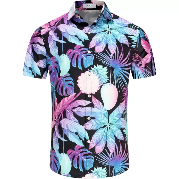 KYKU 80s Costume 90s Clothes Hawaiian Shirt for Men Button Down Shirts Short Sleeve Retro Disco Outfits