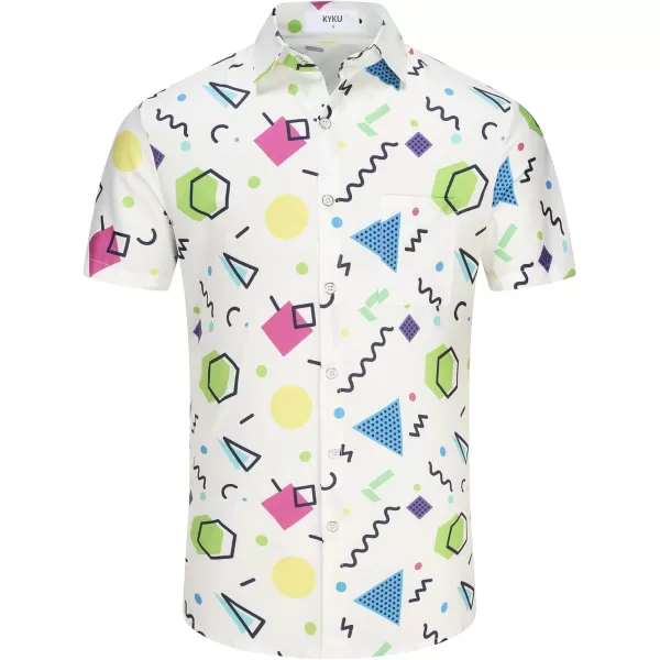 KYKU 80s Costume 90s Clothes Hawaiian Shirt for Men Button Down Shirts Short Sleeve Retro Disco Outfits