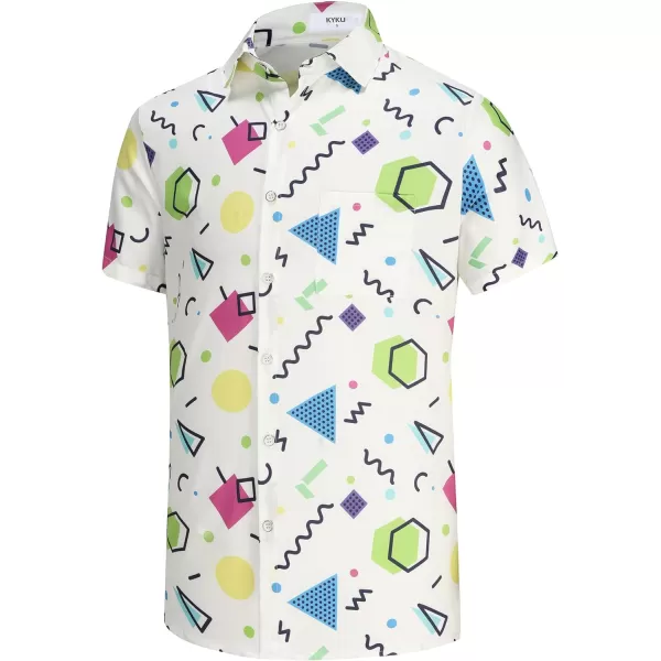 KYKU 80s Costume 90s Clothes Hawaiian Shirt for Men Button Down Shirts Short Sleeve Retro Disco Outfits