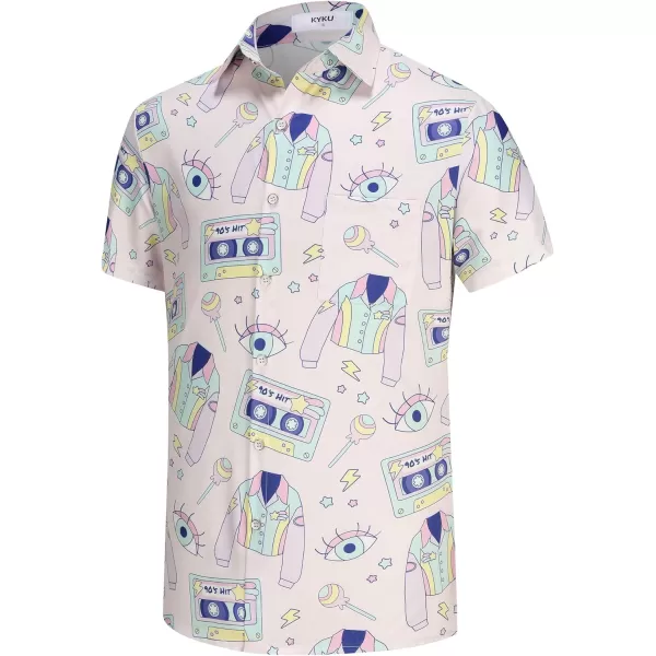 KYKU 80s Costume 90s Clothes Hawaiian Shirt for Men Button Down Shirts Short Sleeve Retro Disco Outfits