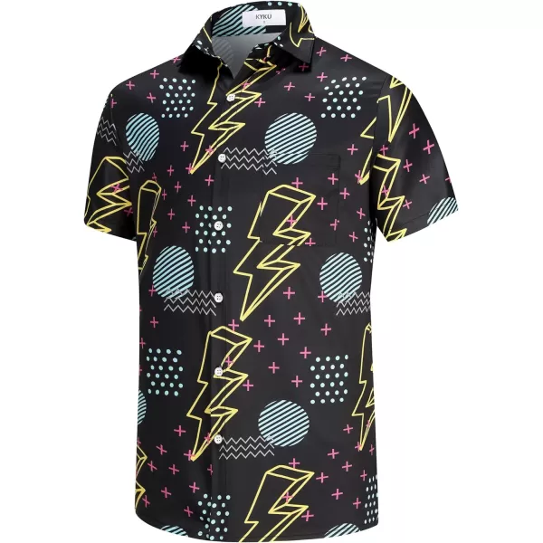 KYKU 80s Costume 90s Clothes Hawaiian Shirt for Men Button Down Shirts Short Sleeve Retro Disco Outfits