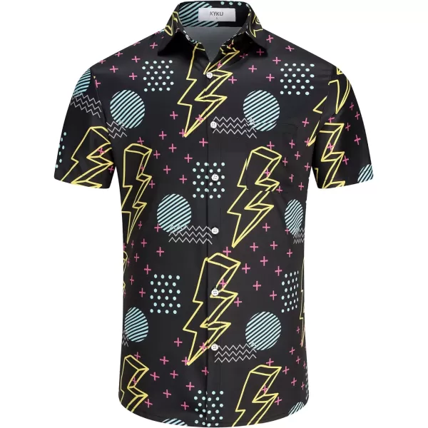 KYKU 80s Costume 90s Clothes Hawaiian Shirt for Men Button Down Shirts Short Sleeve Retro Disco Outfits