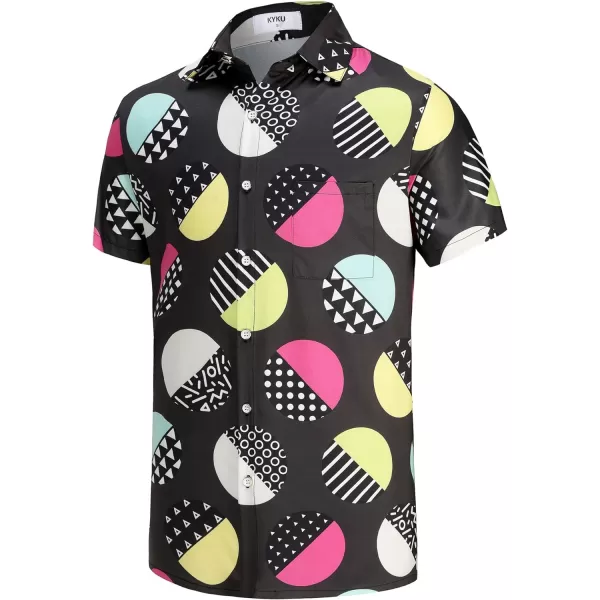 KYKU 80s Costume 90s Clothes Hawaiian Shirt for Men Button Down Shirts Short Sleeve Retro Disco Outfits