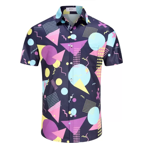 KYKU 80s Costume 90s Clothes Hawaiian Shirt for Men Button Down Shirts Short Sleeve Retro Disco Outfits