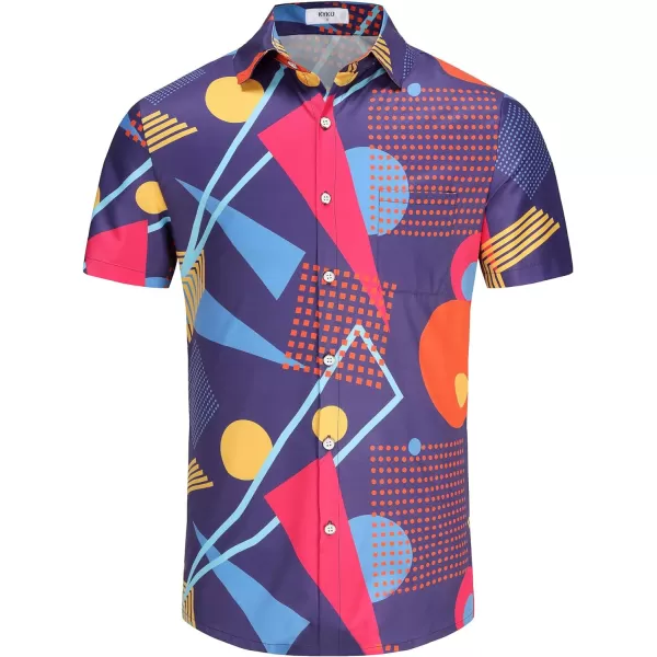 KYKU 80s Costume 90s Clothes Hawaiian Shirt for Men Button Down Shirts Short Sleeve Retro Disco Outfits