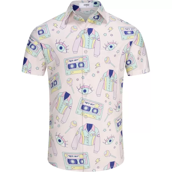 KYKU 80s Costume 90s Clothes Hawaiian Shirt for Men Button Down Shirts Short Sleeve Retro Disco Outfits