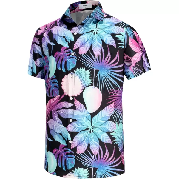 KYKU 80s Costume 90s Clothes Hawaiian Shirt for Men Button Down Shirts Short Sleeve Retro Disco Outfits