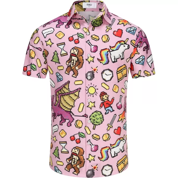 KYKU 80s Costume 90s Clothes Hawaiian Shirt for Men Button Down Shirts Short Sleeve Retro Disco Outfits