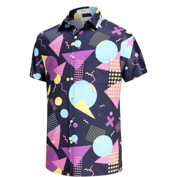 KYKU 80s Costume 90s Clothes Hawaiian Shirt for Men Button Down Shirts Short Sleeve Retro Disco Outfits