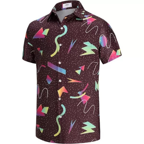 KYKU 80s Costume 90s Clothes Hawaiian Shirt for Men Button Down Shirts Short Sleeve Retro Disco Outfits