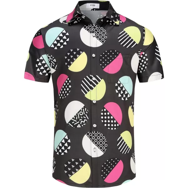 KYKU 80s Costume 90s Clothes Hawaiian Shirt for Men Button Down Shirts Short Sleeve Retro Disco Outfits