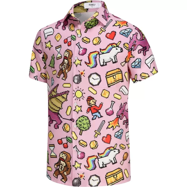 KYKU 80s Costume 90s Clothes Hawaiian Shirt for Men Button Down Shirts Short Sleeve Retro Disco Outfits