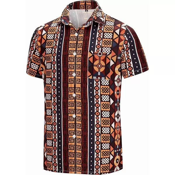KYKU African Shirts for Men Dashiki 70s Outfits Print Button Down Shirt Men Short Sleeve Clothing